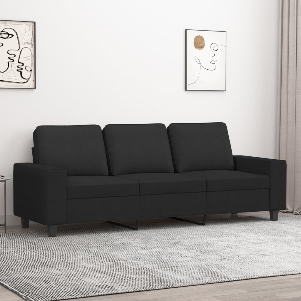 3-personers sofa i stof - sort, sædebredde 180 cm