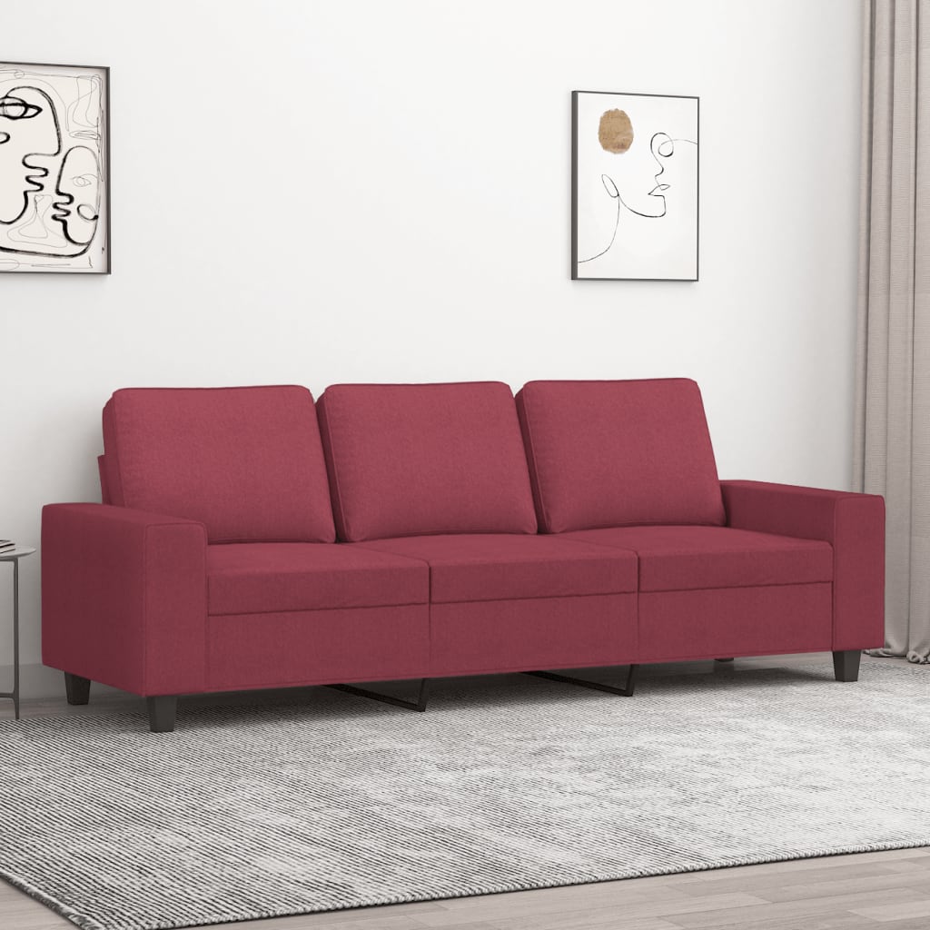 3-personers sofa i stof - vinrød, sædebredde 180 cm