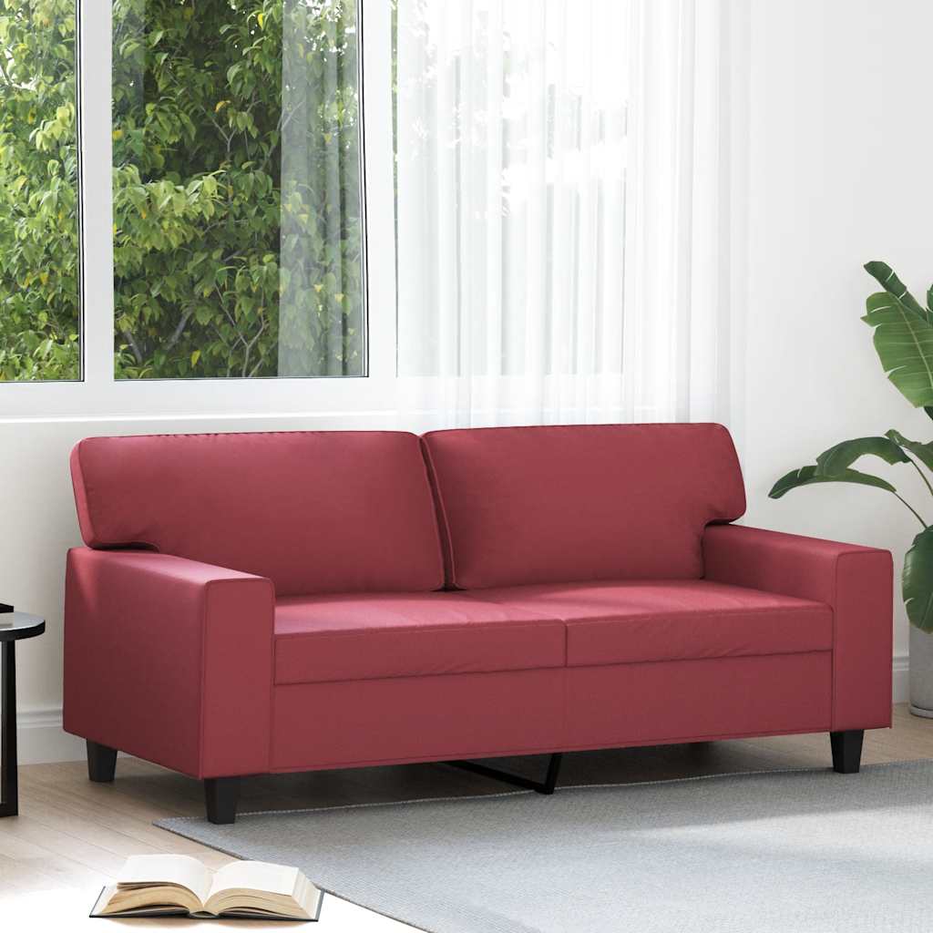 2-personers sofa i kunstlæder - 140 cm sædebredde, vinrød