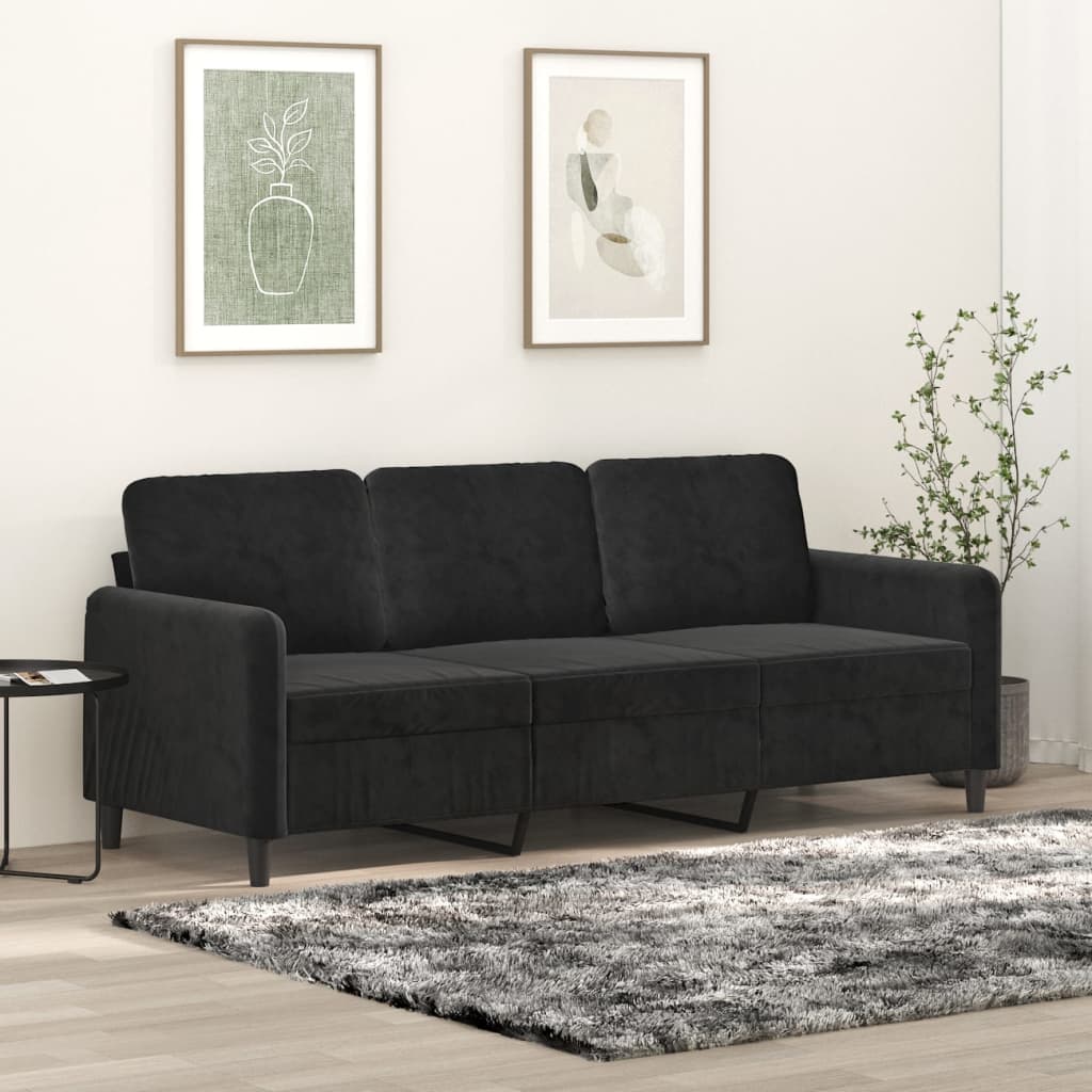 3-personers sofa i velour - sort, sædebredde 180 cm