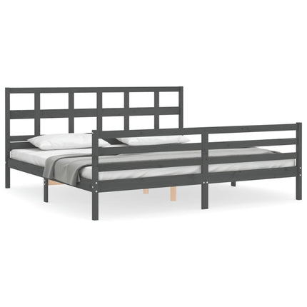 sengeramme med sengegavl 200x200 cm massivt træ grå