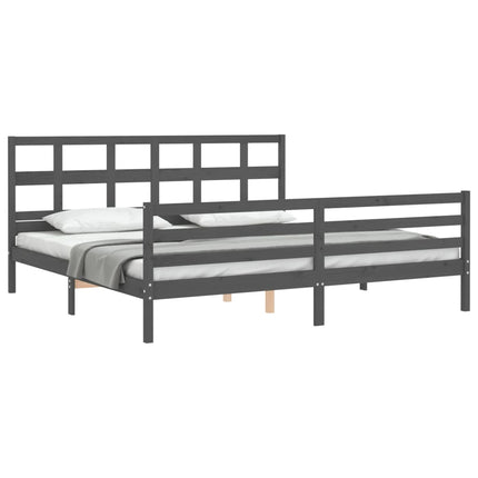 sengeramme med sengegavl 200x200 cm massivt træ grå