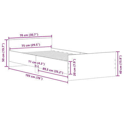 sengeramme 75x190 cm konstrueret træ betongrå