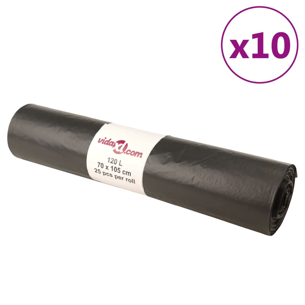 Affaldsposer 120 l - 250 stk., sort, LDPE, 70 × 105 cm