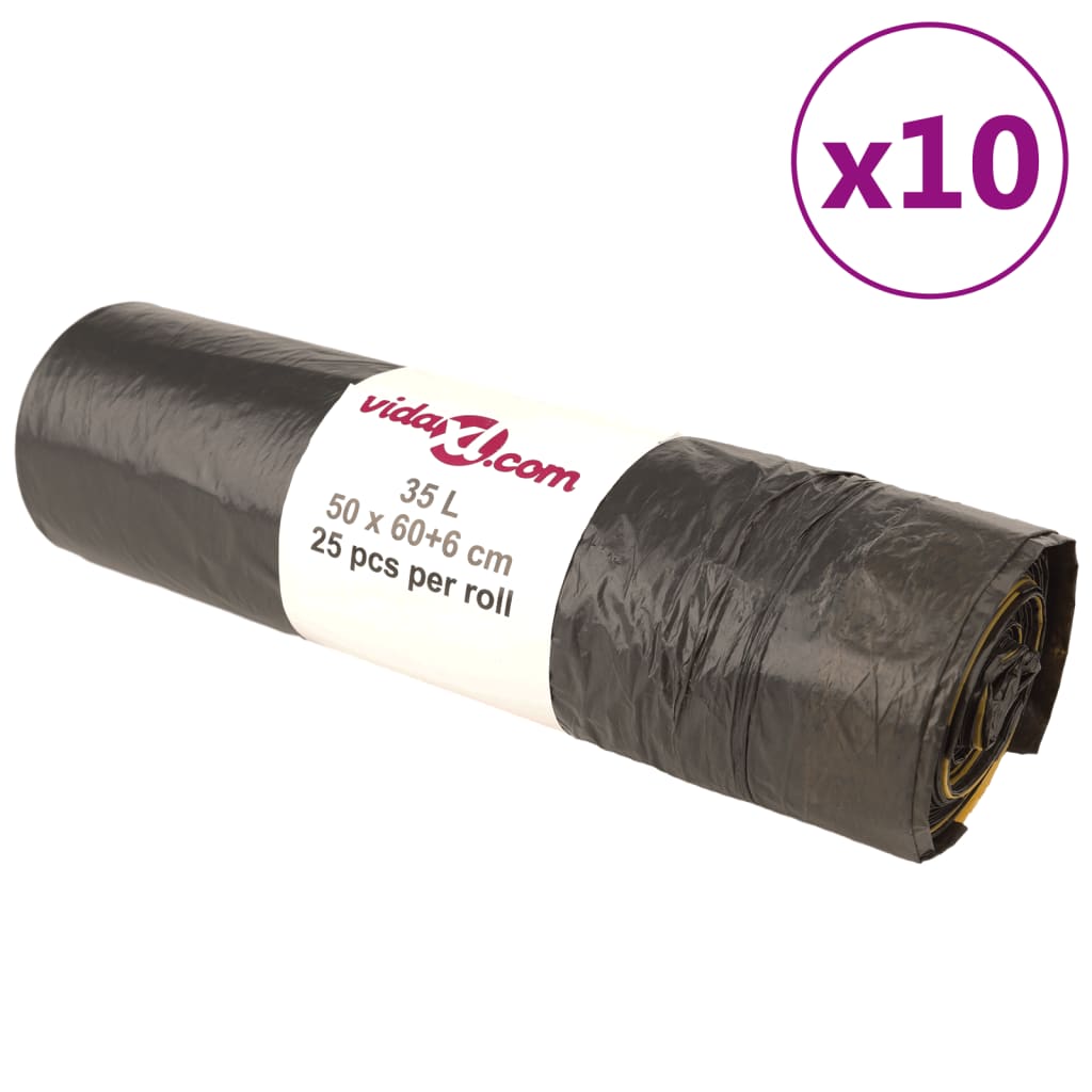 affaldsposer med lukkesnor 250 stk. 35 l sort