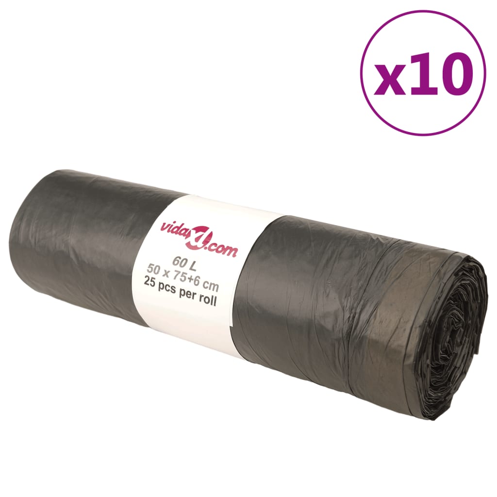 affaldsposer med lukkesnor 250 stk. 60 l sort billede