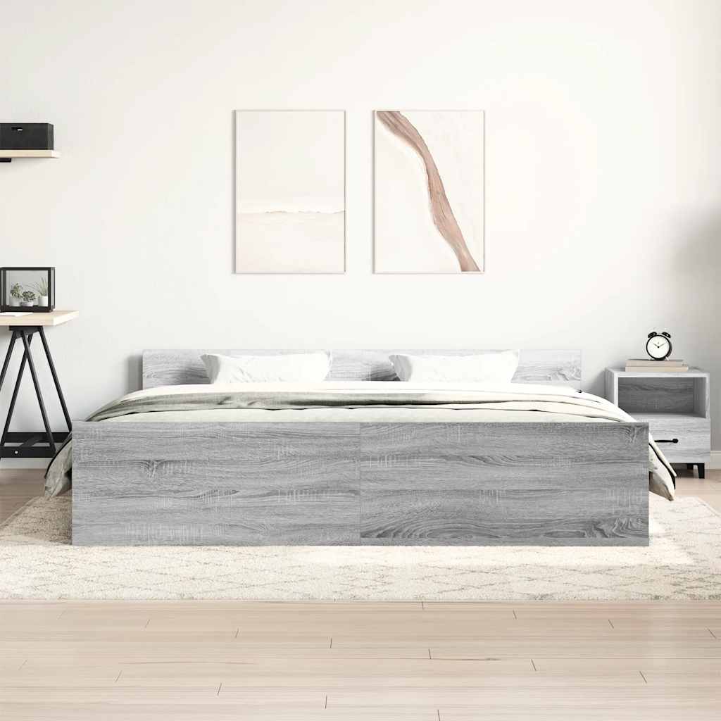 sengeramme med sengegavl og fodgærde 200x200 cm grå sonoma-eg