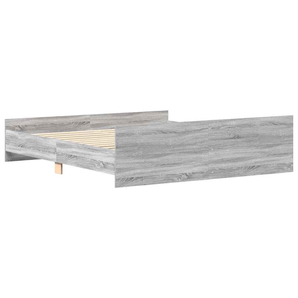 sengeramme med sengegavl og fodgærde 200x200 cm grå sonoma-eg