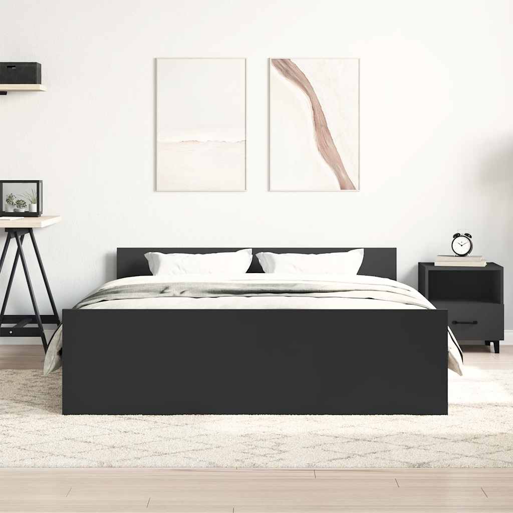 sengeramme med sengegavl og fodgærde 120x200 cm sort