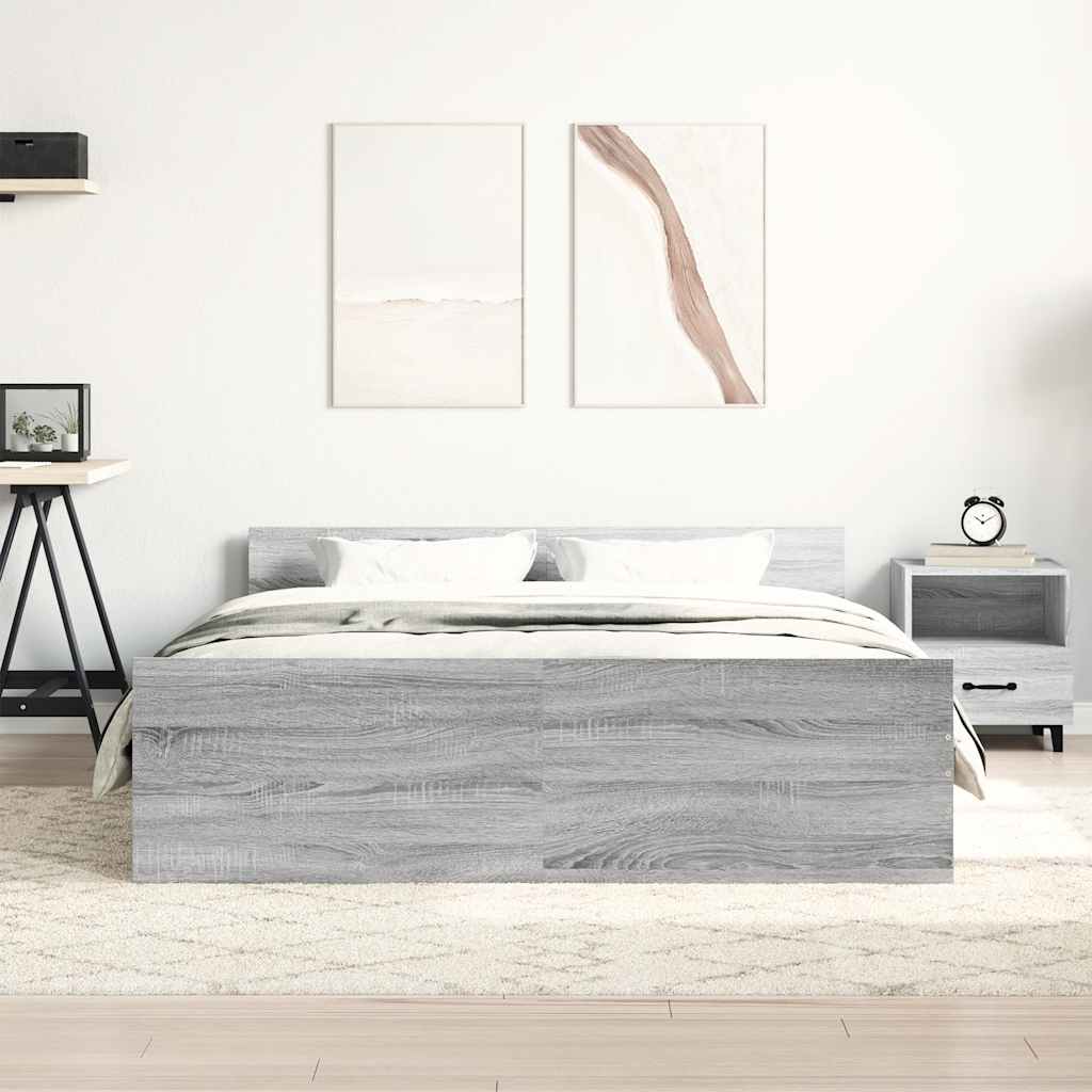 sengeramme med sengegavl og fodgærde 120x200 cm grå sonoma-eg