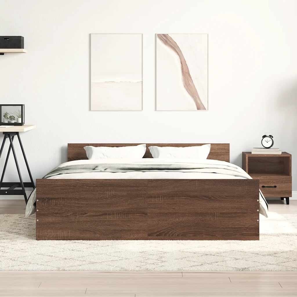 sengeramme med sengegavl og fodgærde 120x200 cm brunt egetræ