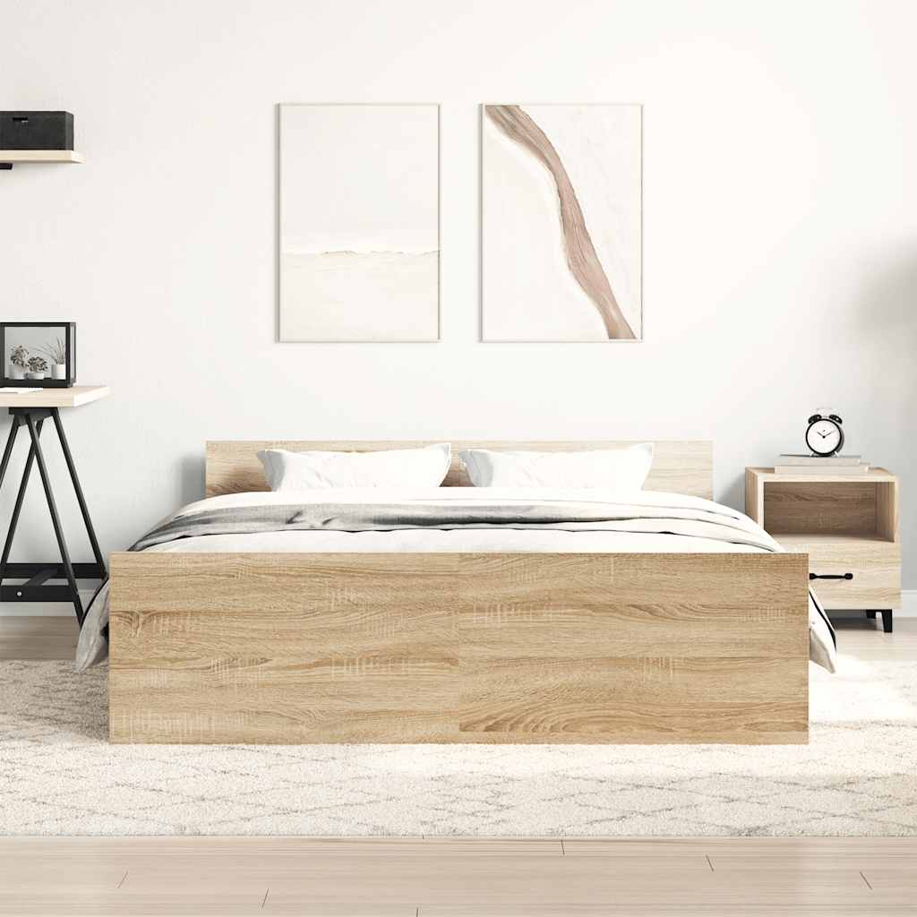 sengeramme med sengegavl og fodgærde 140x200 cm sonoma-eg