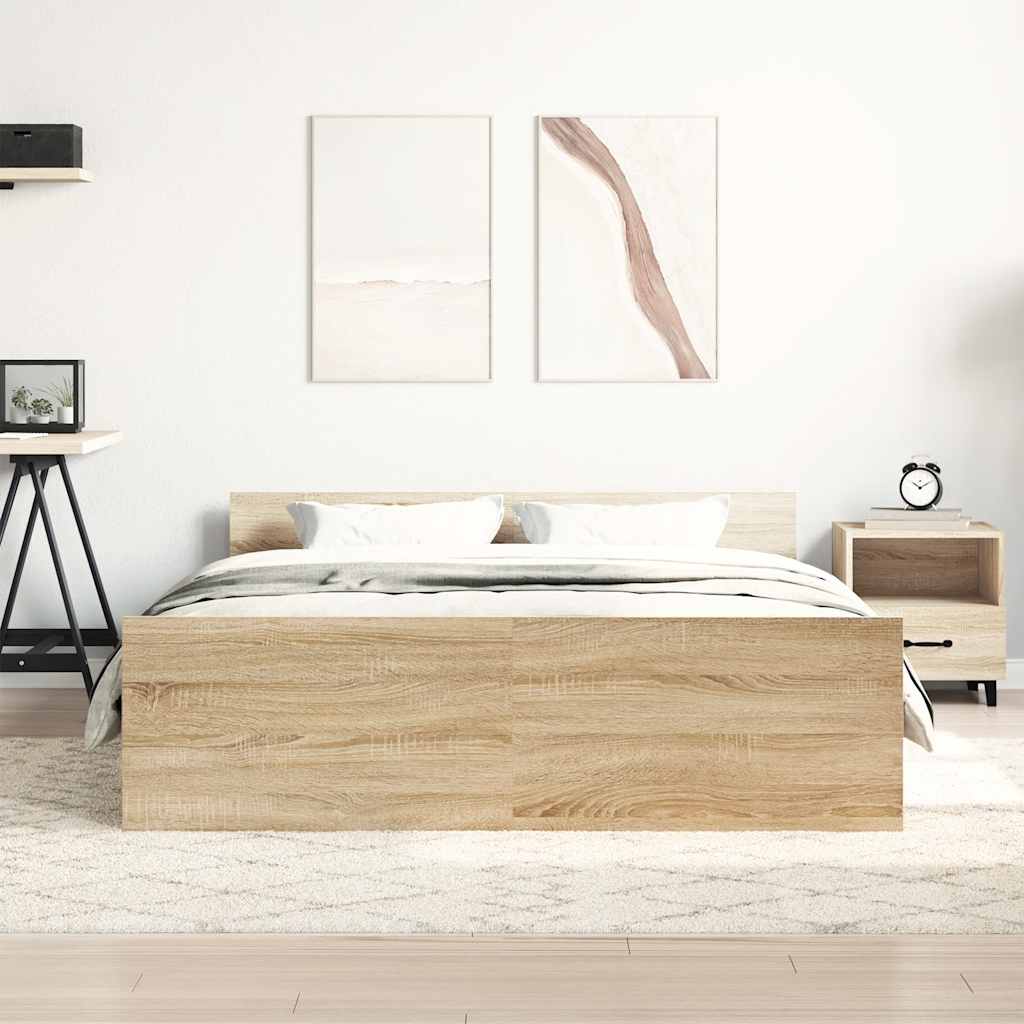 sengeramme med sengegavl og fodgærde 150x200 cm sonoma-eg