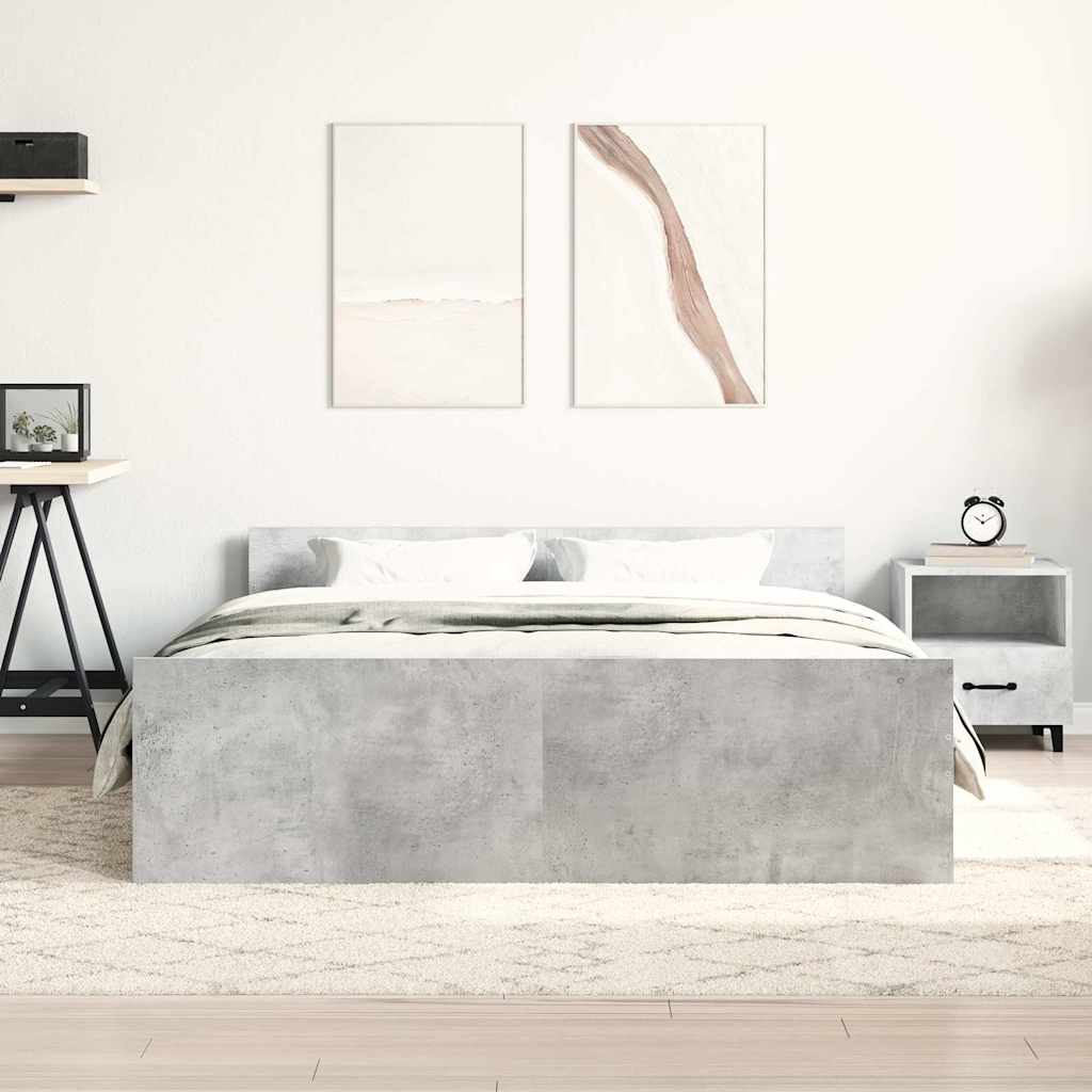 sengeramme med sengegavl og fodgærde 150x200 cm betongrå