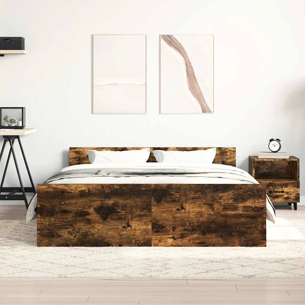 sengeramme med sengegavl og fodgærde 150x200 cm røget egetræ