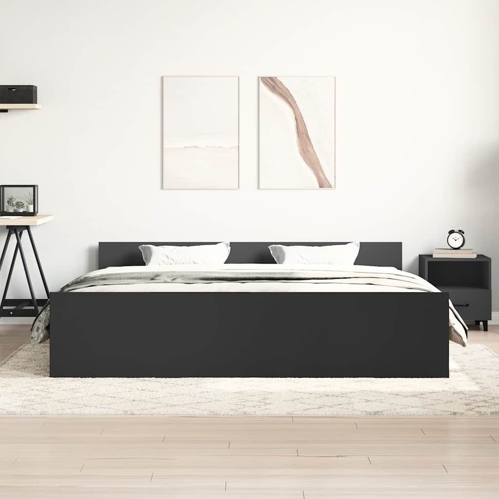 sengeramme med sengegavl og fodgærde 160x200 cm sort