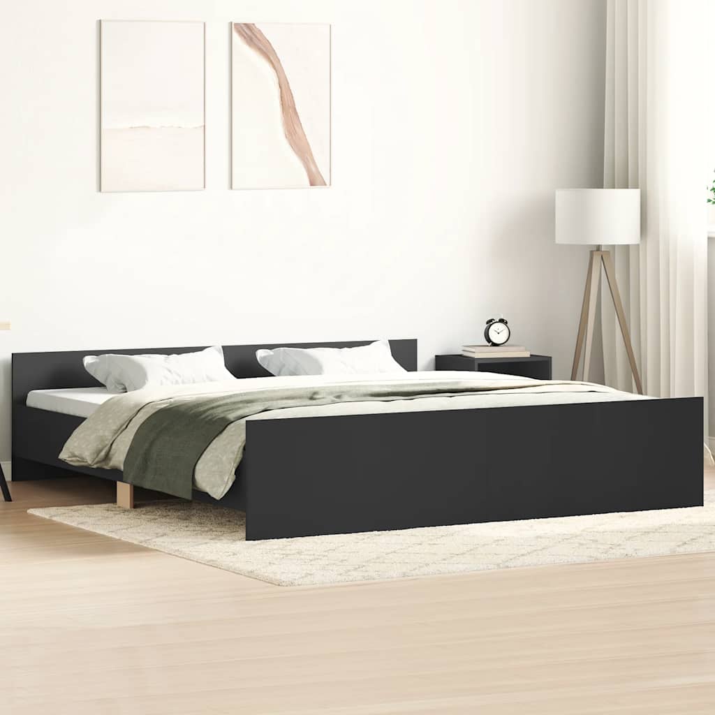 sengeramme med sengegavl og fodgærde 160x200 cm sort