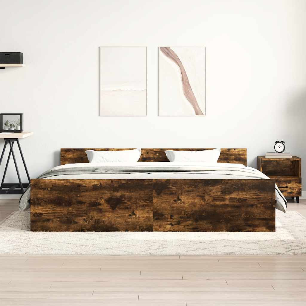 sengeramme med sengegavl og fodgærde 160x200 cm røget egetræ