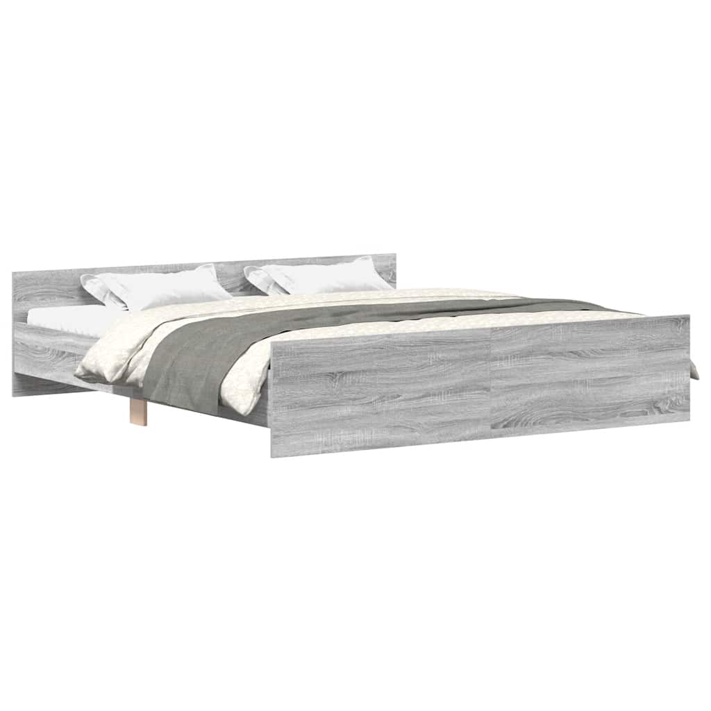 sengeramme med sengegavl og fodgærde 160x200 cm grå sonoma-eg