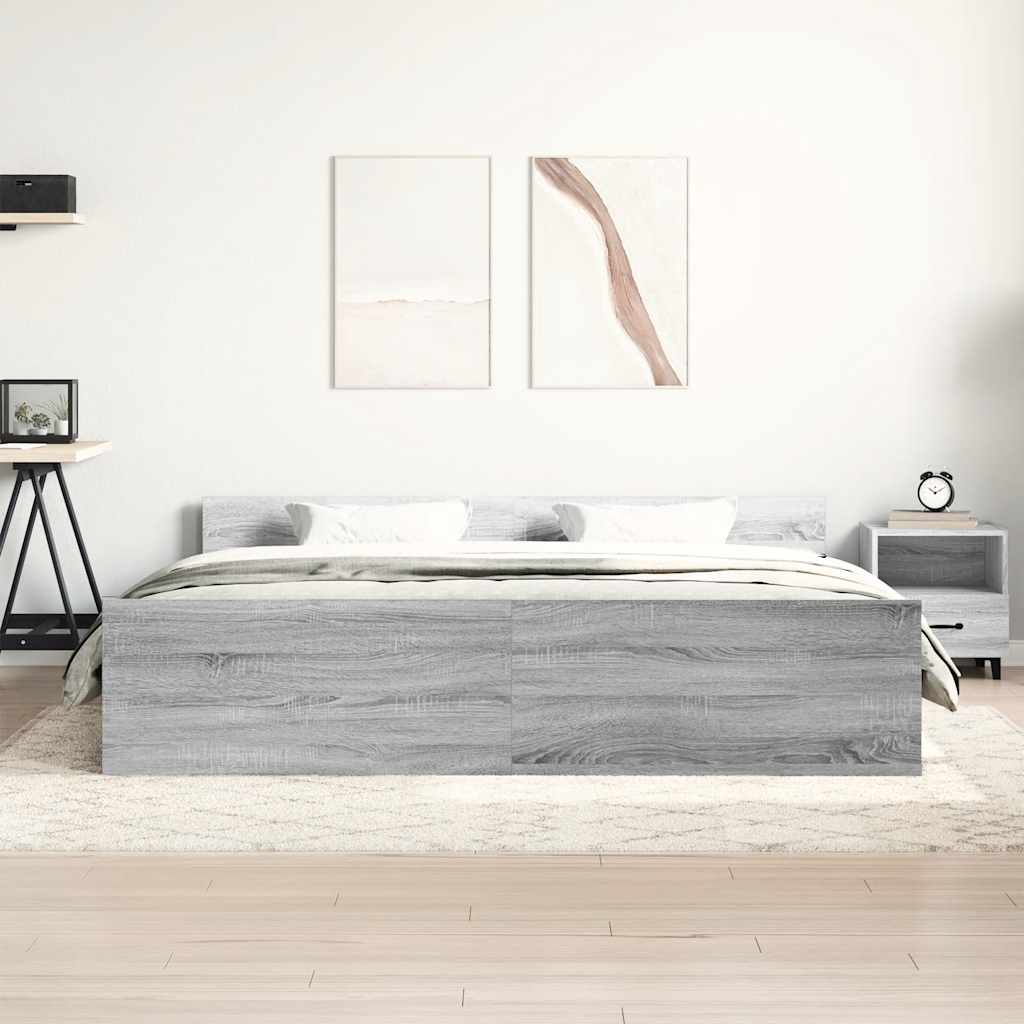 sengeramme med sengegavl og fodgærde 160x200 cm grå sonoma-eg