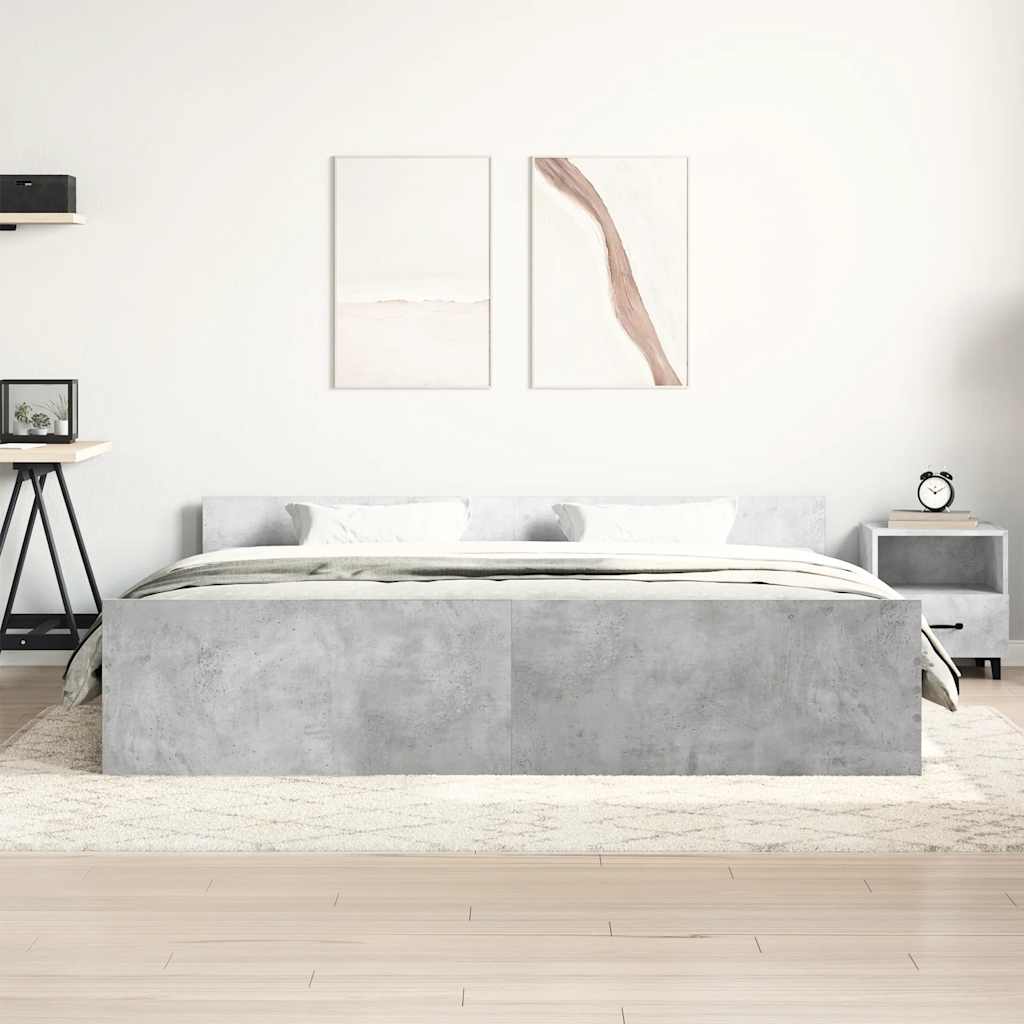 sengeramme med sengegavl og fodgærde 180x200 cm betongrå