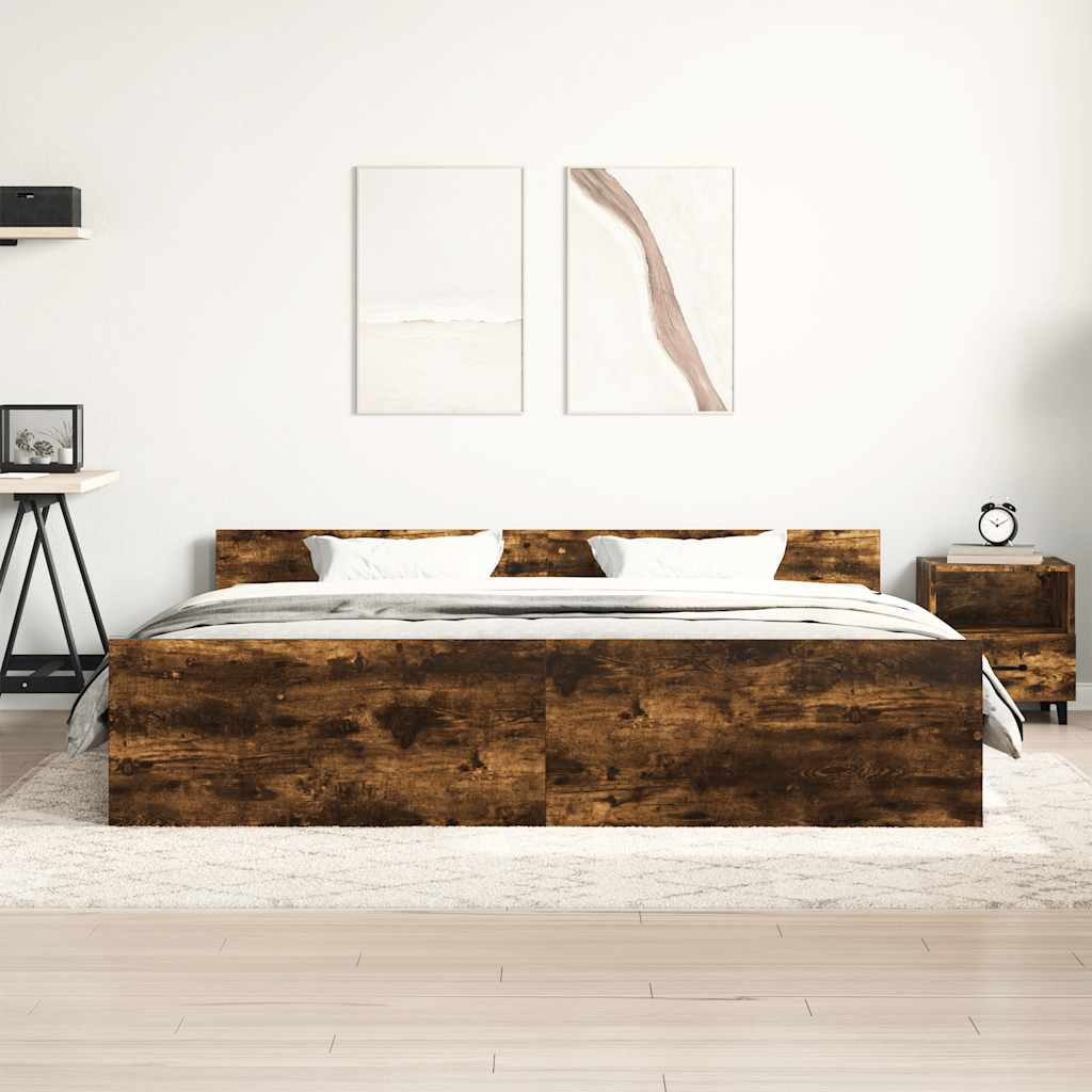 sengeramme med sengegavl og fodgærde 180x200 cm røget egetræ