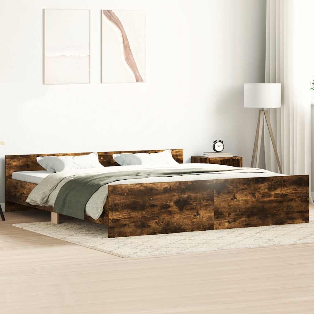 sengeramme med sengegavl og fodgærde 180x200 cm røget egetræ