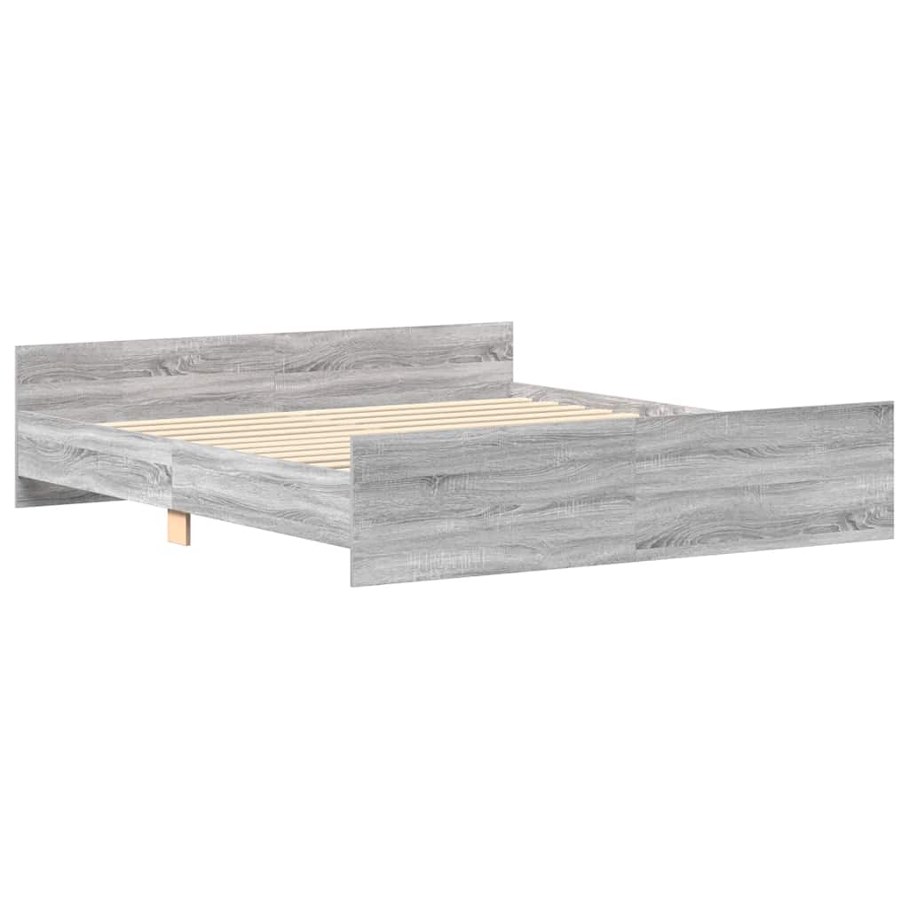 sengeramme med sengegavl og fodgærde 180x200 cm grå sonoma-eg