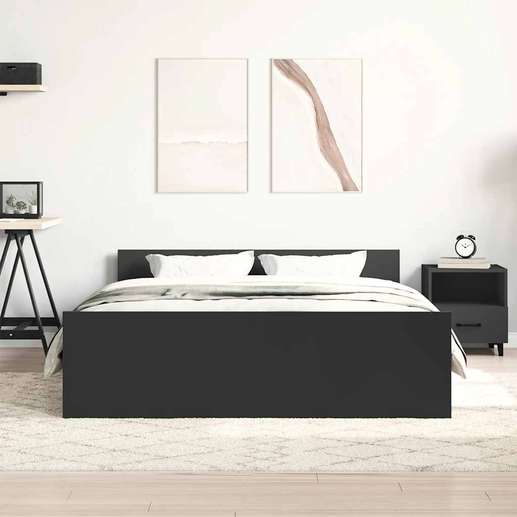 sengeramme med sengegavl og fodgærde 120x190 cm sort