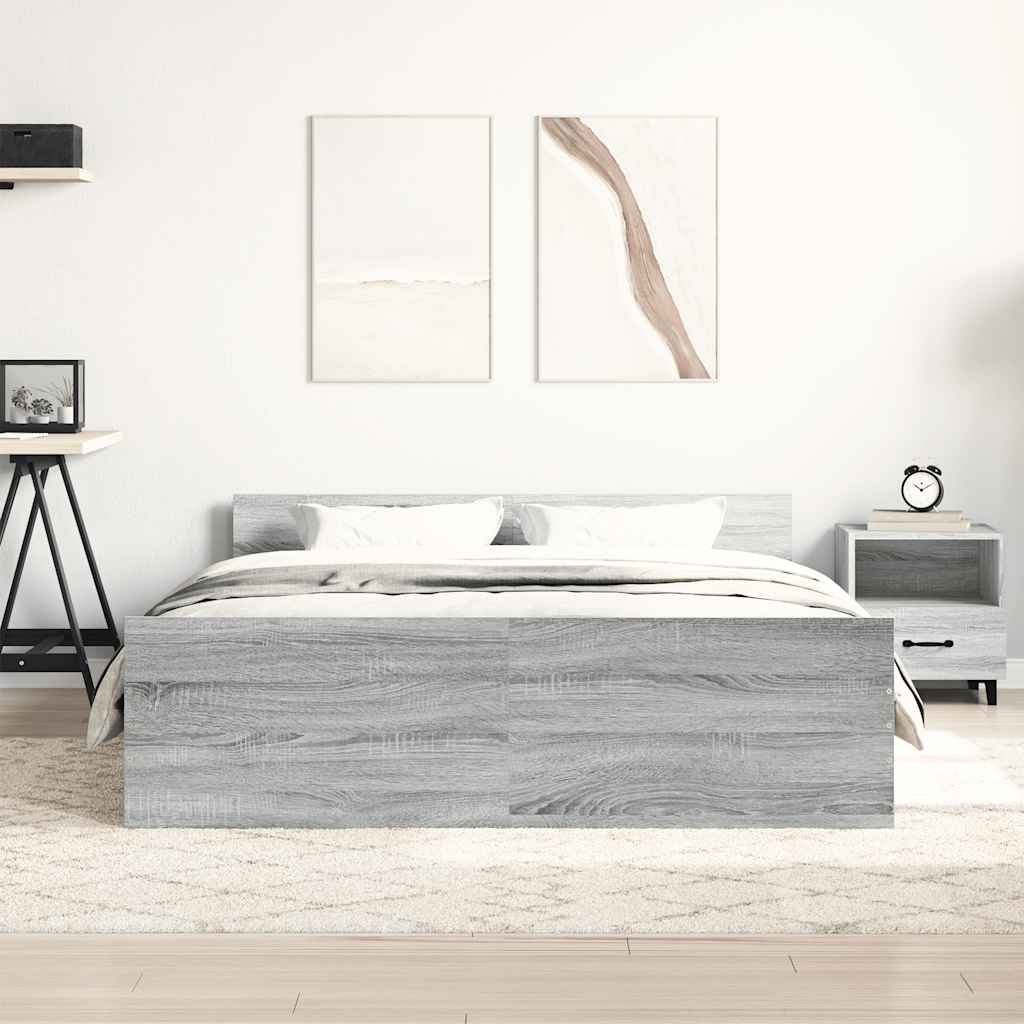 sengeramme med sengegavl og fodgærde 120x190 cm grå sonoma-eg