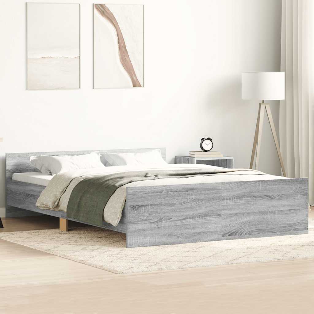 sengeramme med sengegavl og fodgærde 120x190 cm grå sonoma-eg