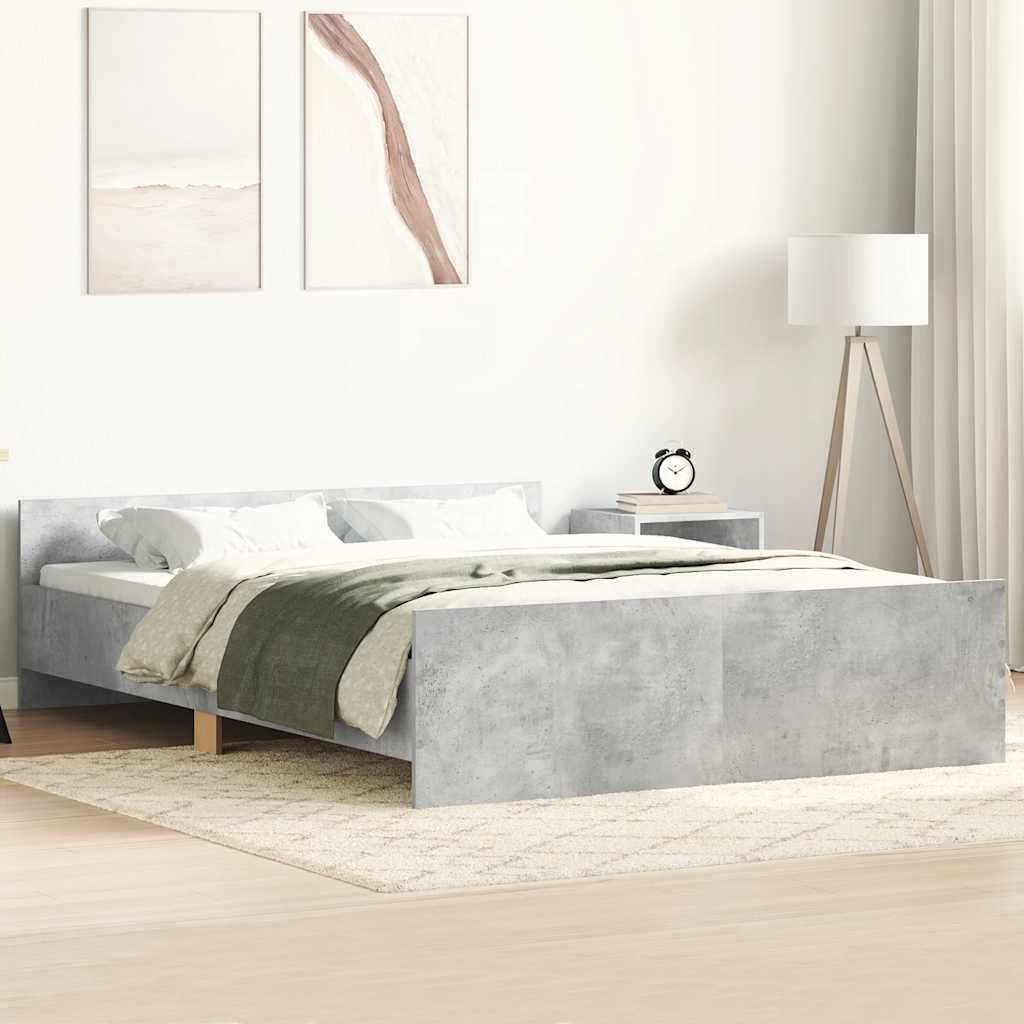 sengeramme med sengegavl og fodgærde 140x190 cm betongrå