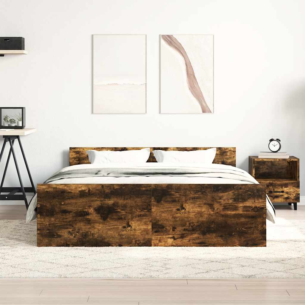 sengeramme med sengegavl og fodgærde 140x190 cm røget egetræ