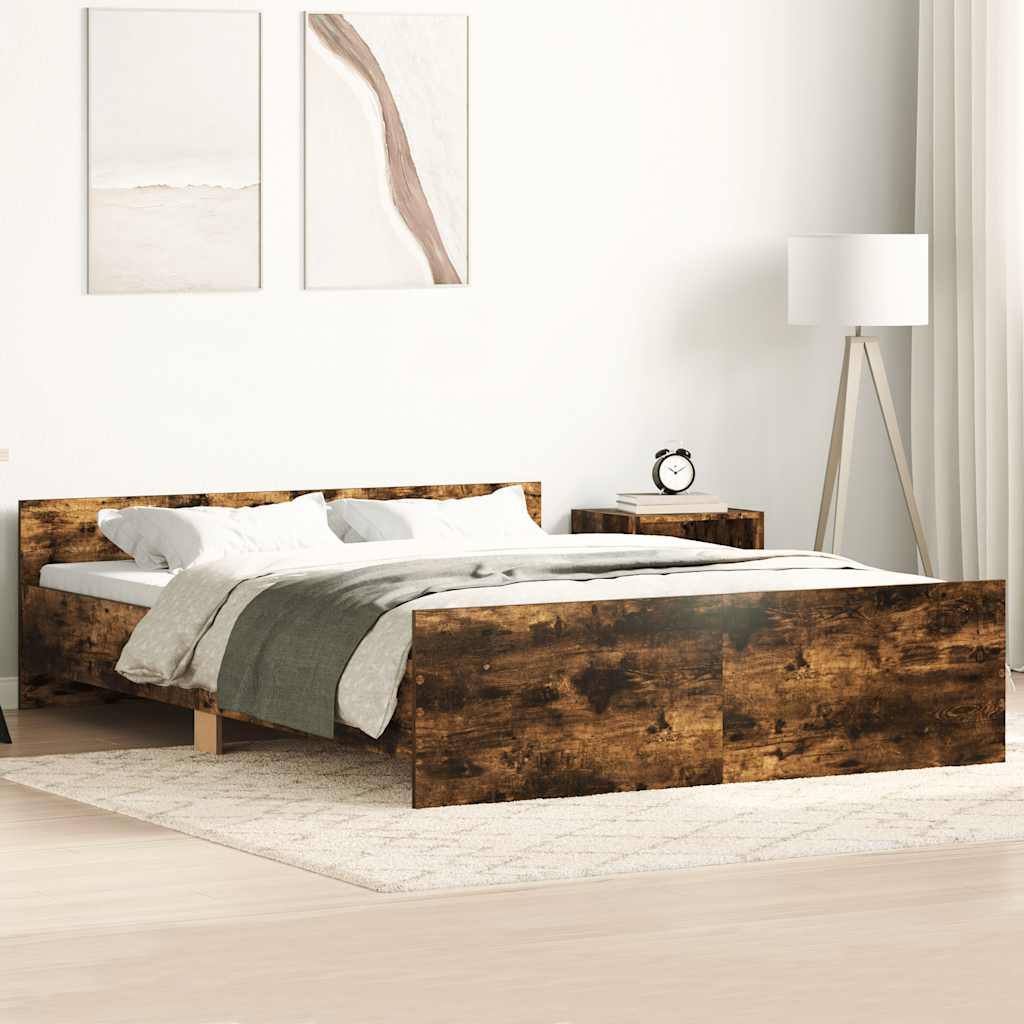 sengeramme med sengegavl og fodgærde 140x190 cm røget egetræ