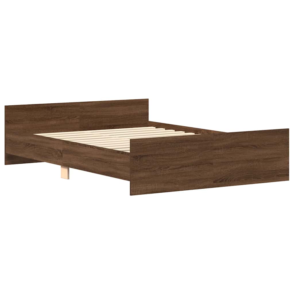 sengeramme med sengegavl og fodgærde 140x190 cm brunt egetræ