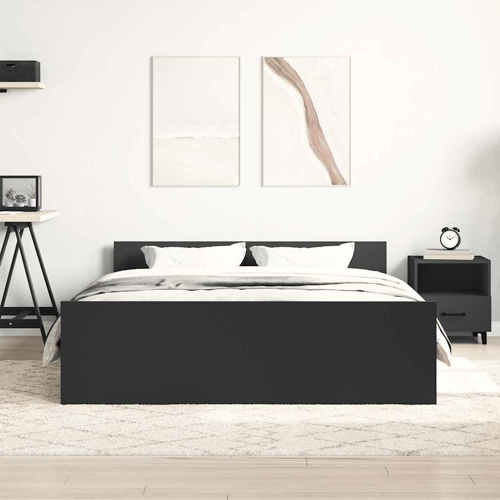 sengeramme med sengegavl og fodgærde 135x190 cm sort