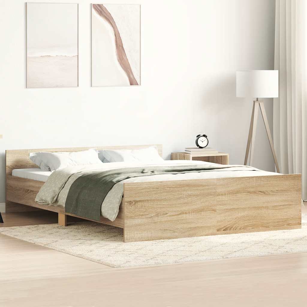 sengeramme med sengegavl og fodgærde 135x190 cm sonoma-eg