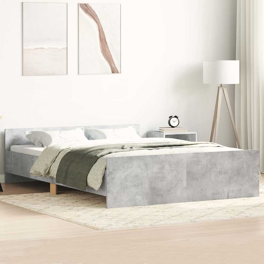 sengeramme med sengegavl og fodgærde 135x190 cm betongrå