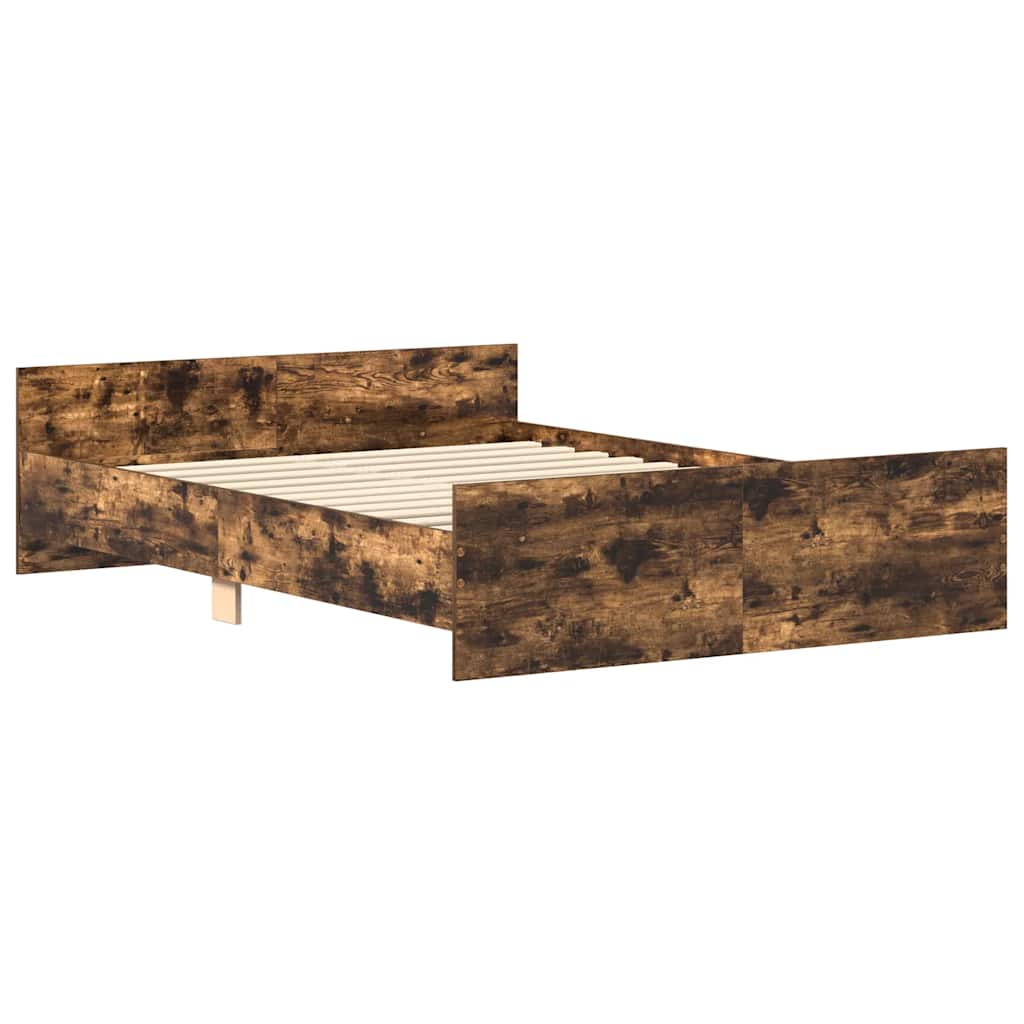 sengeramme med sengegavl og fodgærde 135x190 cm røget egetræ