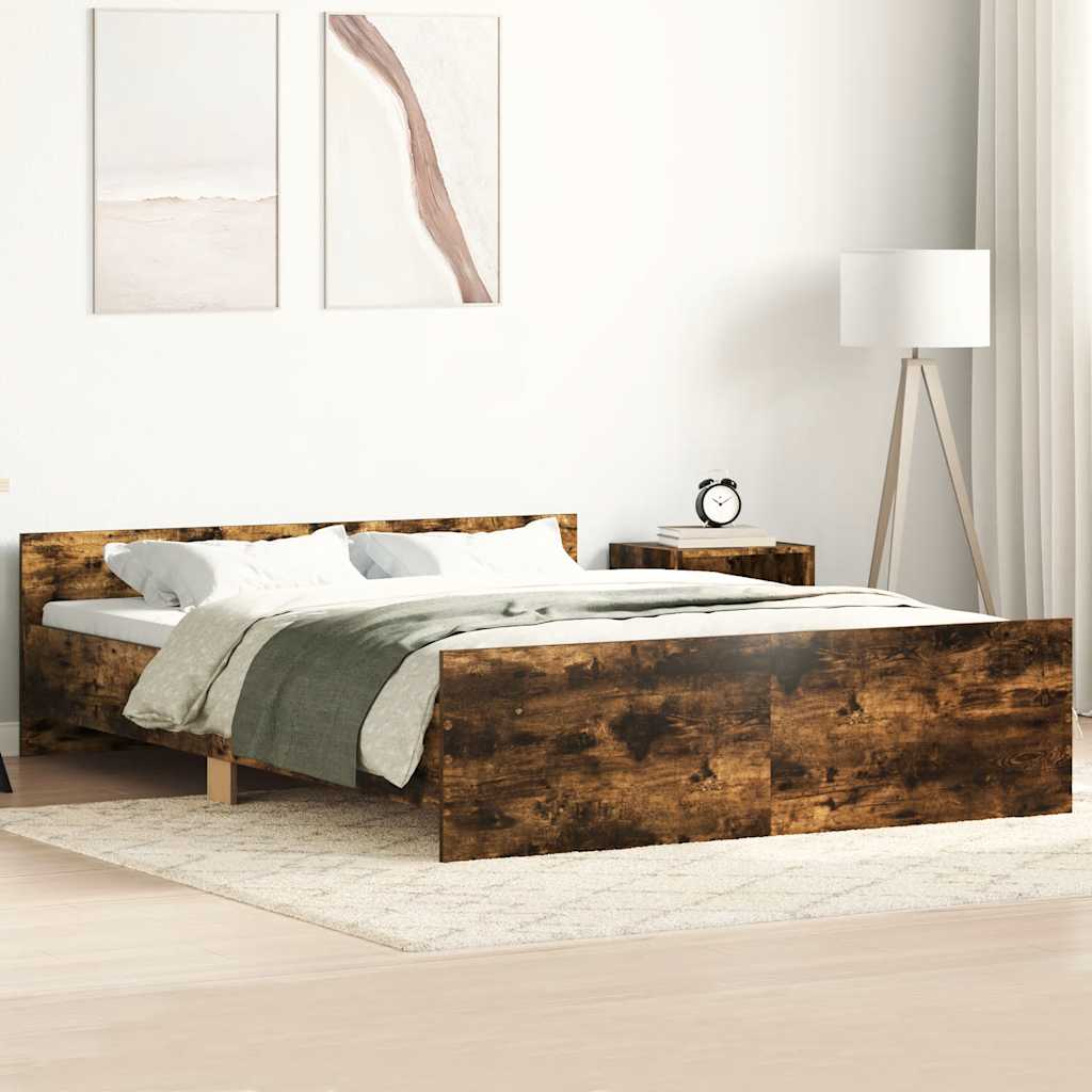 sengeramme med sengegavl og fodgærde 135x190 cm røget egetræ