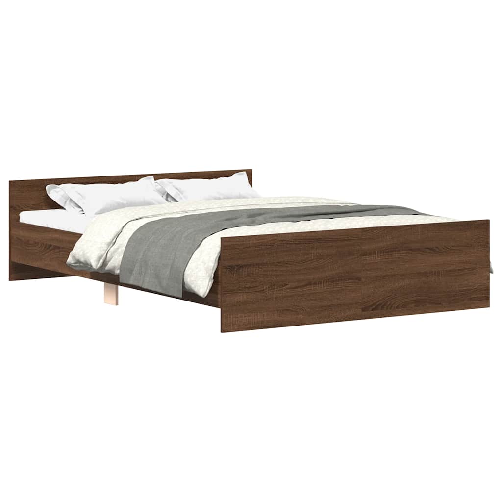 sengeramme med sengegavl og fodgærde 135x190 cm brunt egetræ