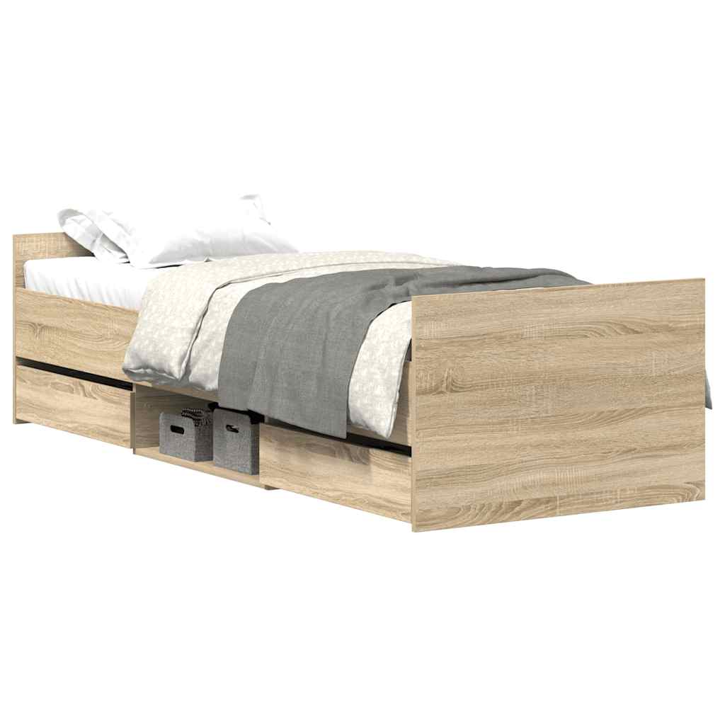 sengeramme med sengegavl og fodgærde 100x200 cm sonoma-eg