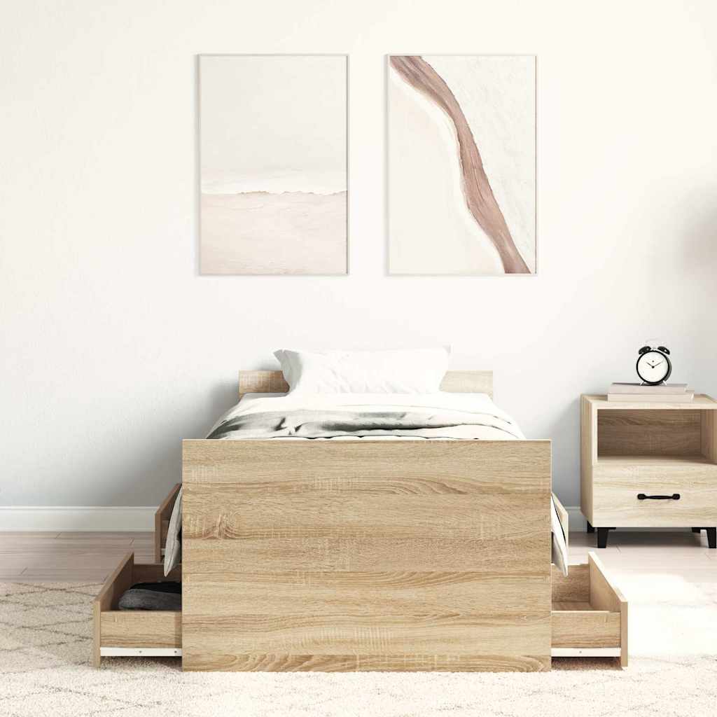 sengeramme med sengegavl og fodgærde 100x200 cm sonoma-eg