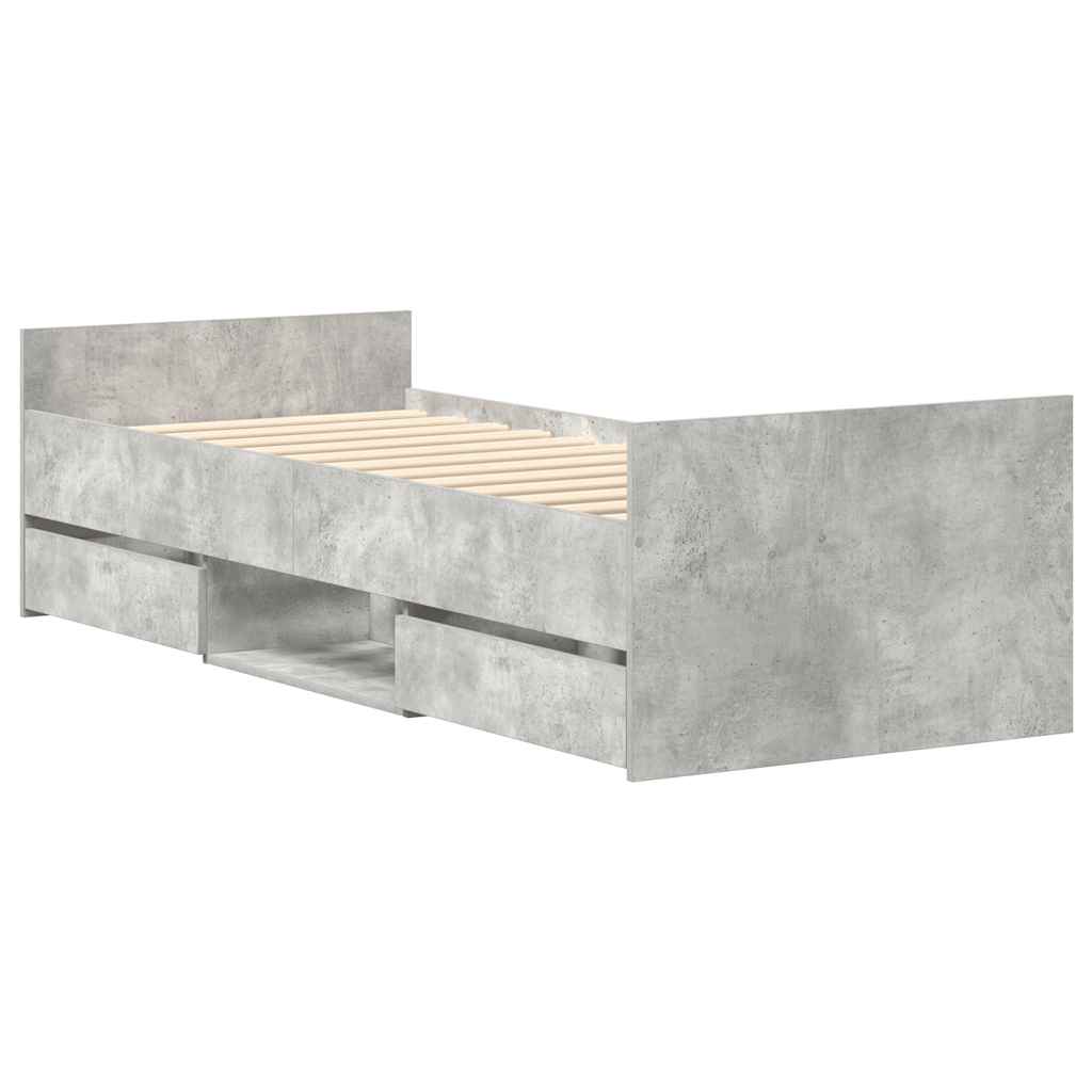 sengeramme med sengegavl og fodgærde 100x200 cm betongrå