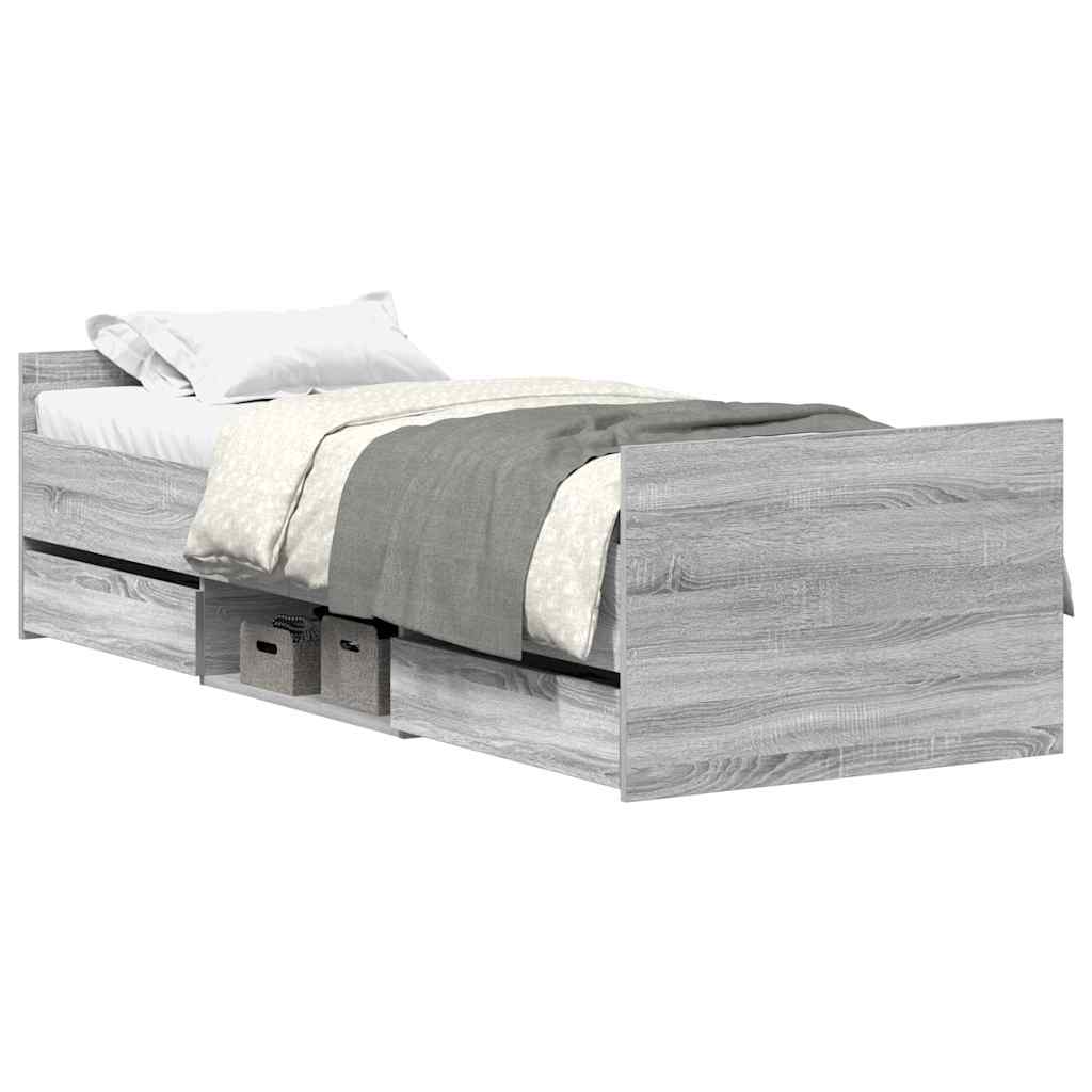 sengeramme med sengegavl og fodgærde 90x200 cm grå sonoma-eg