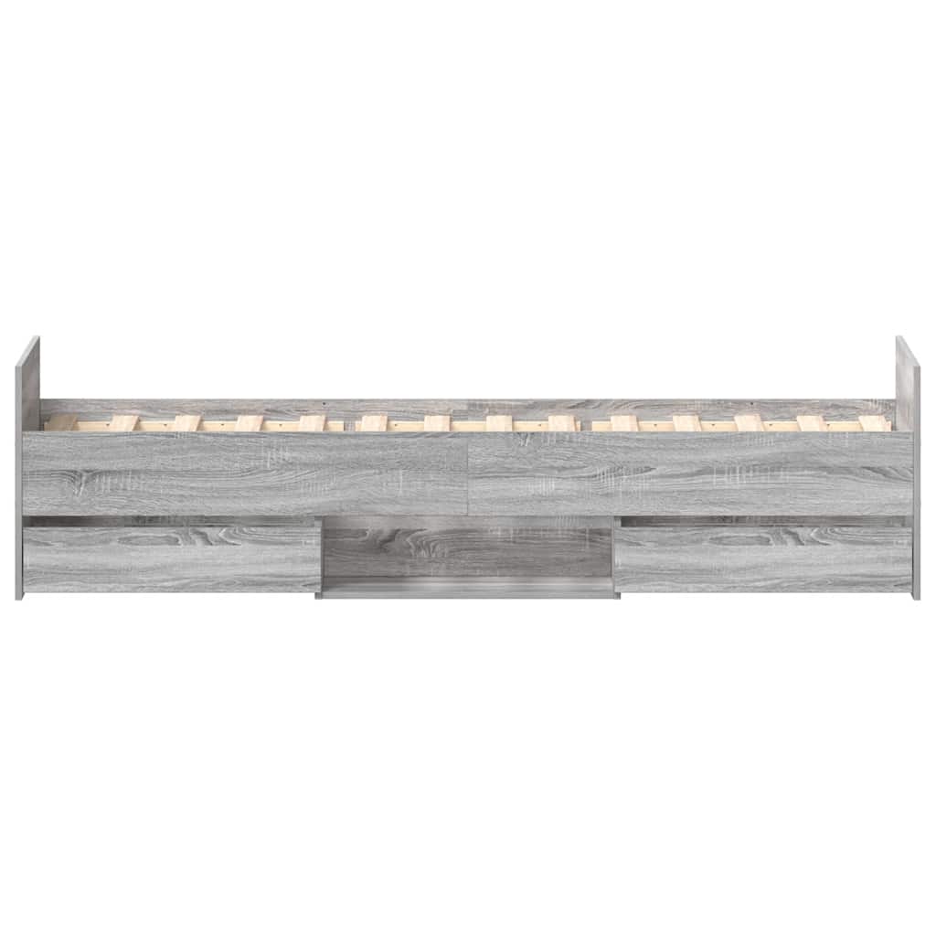 sengeramme med sengegavl og fodgærde 90x200 cm grå sonoma-eg