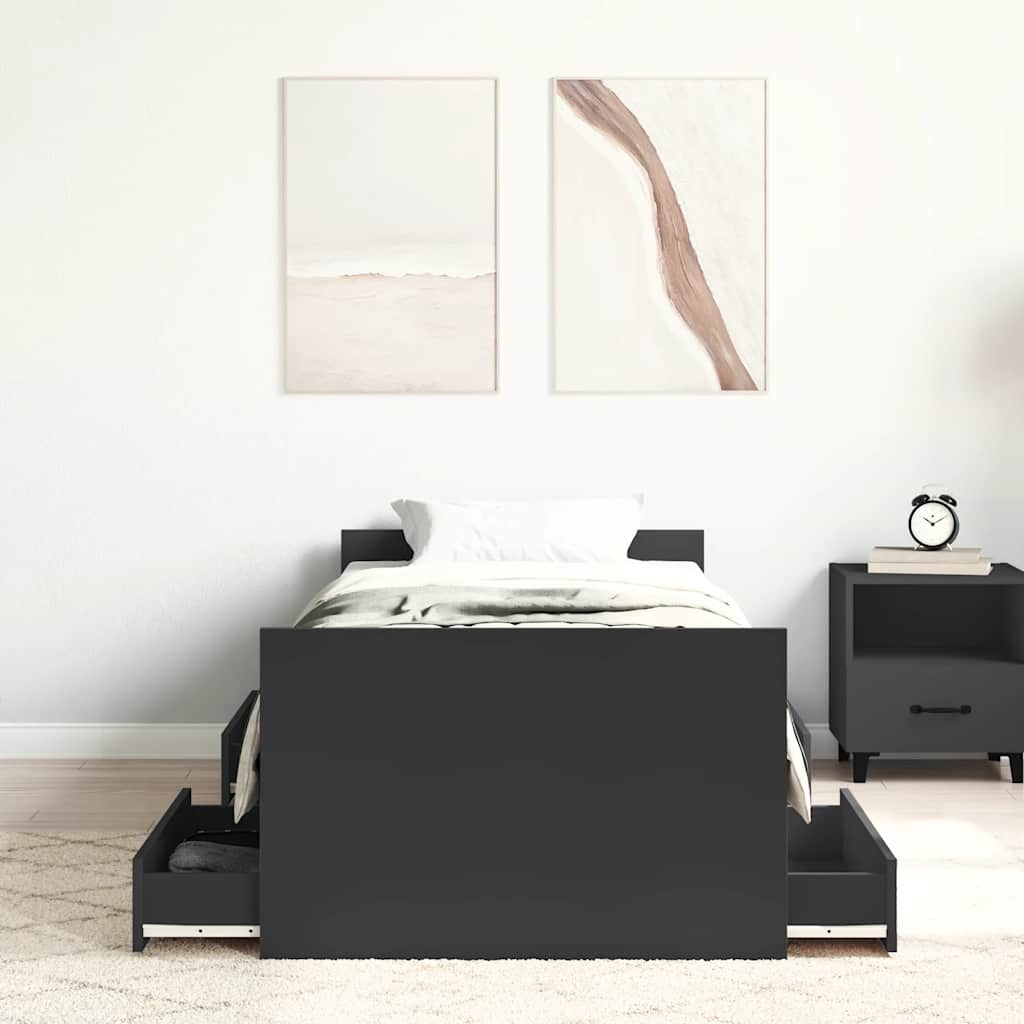 sengeramme med sengegavl og fodgærde 90x190 cm sort