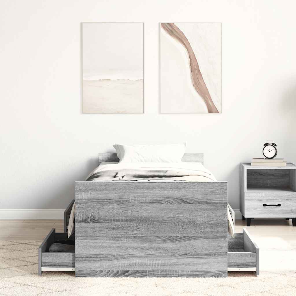 sengeramme med sengegavl og fodgærde 90x190 cm grå sonoma-eg