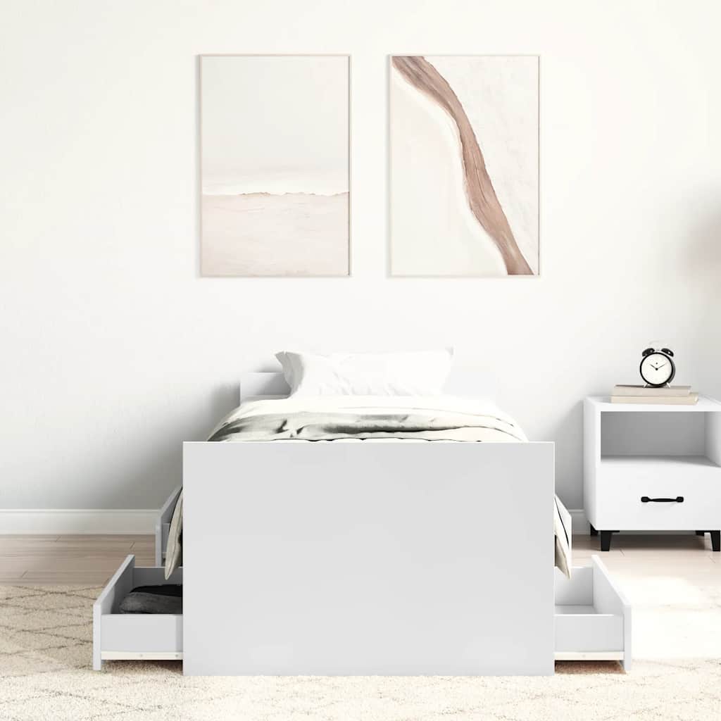 sengeramme med sengegavl og fodgærde 75x190 cm hvid