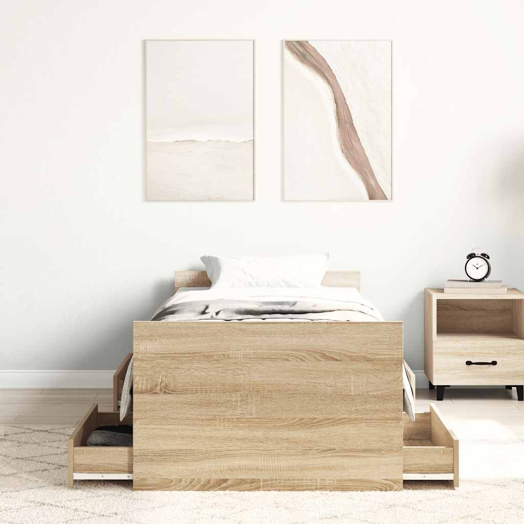sengeramme med sengegavl og fodgærde 75x190 cm sonoma-eg